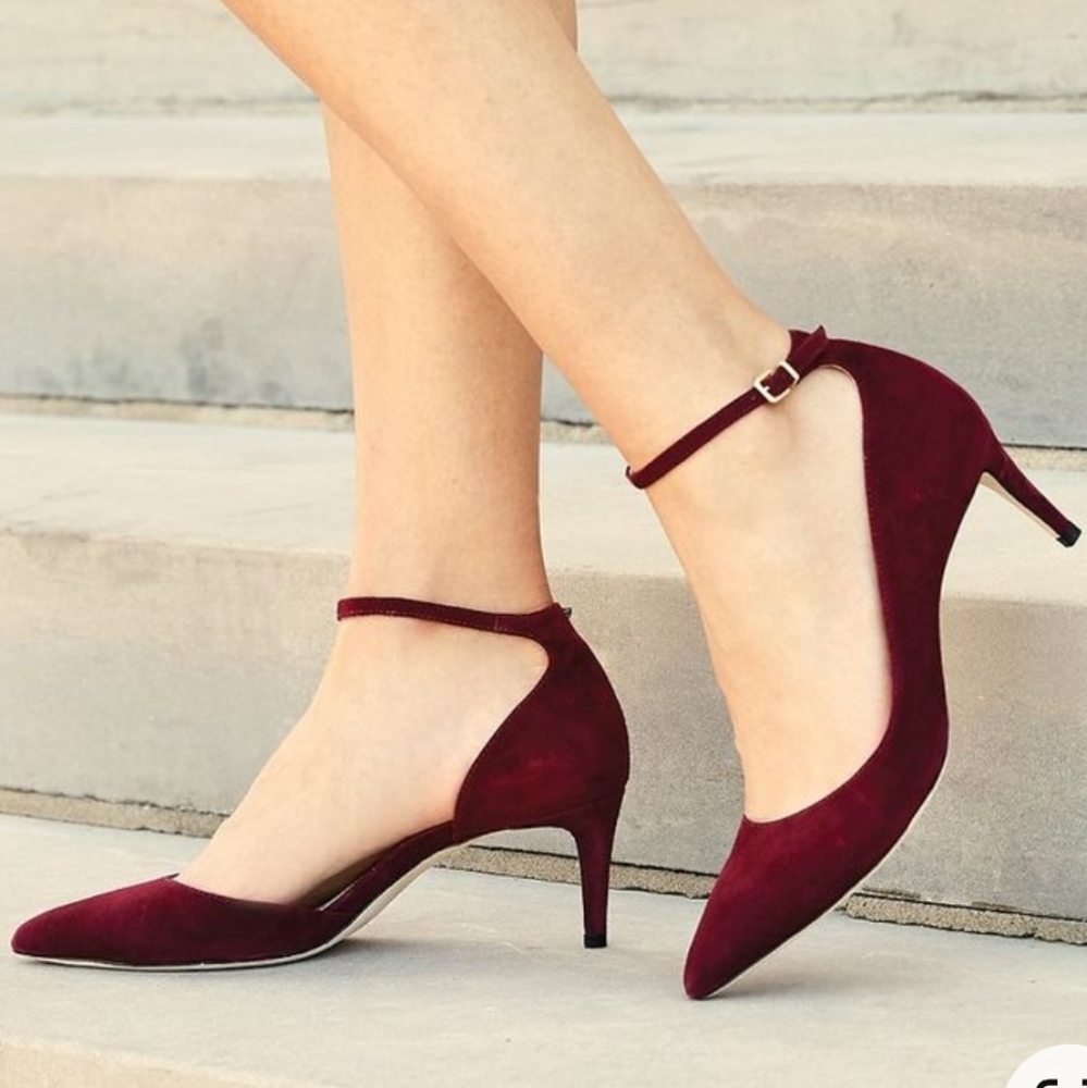 Antonio Melani "Marchela" Suede Pumps Maroon Heels Ankle Strap 7